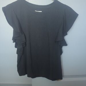 UpWest Charcoal Ruffle Sleeve Tee BNWT Size XS